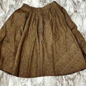 Brown Linen Pleated Full Knee-Length A-Line Skirt Forest Core Academia Librarian